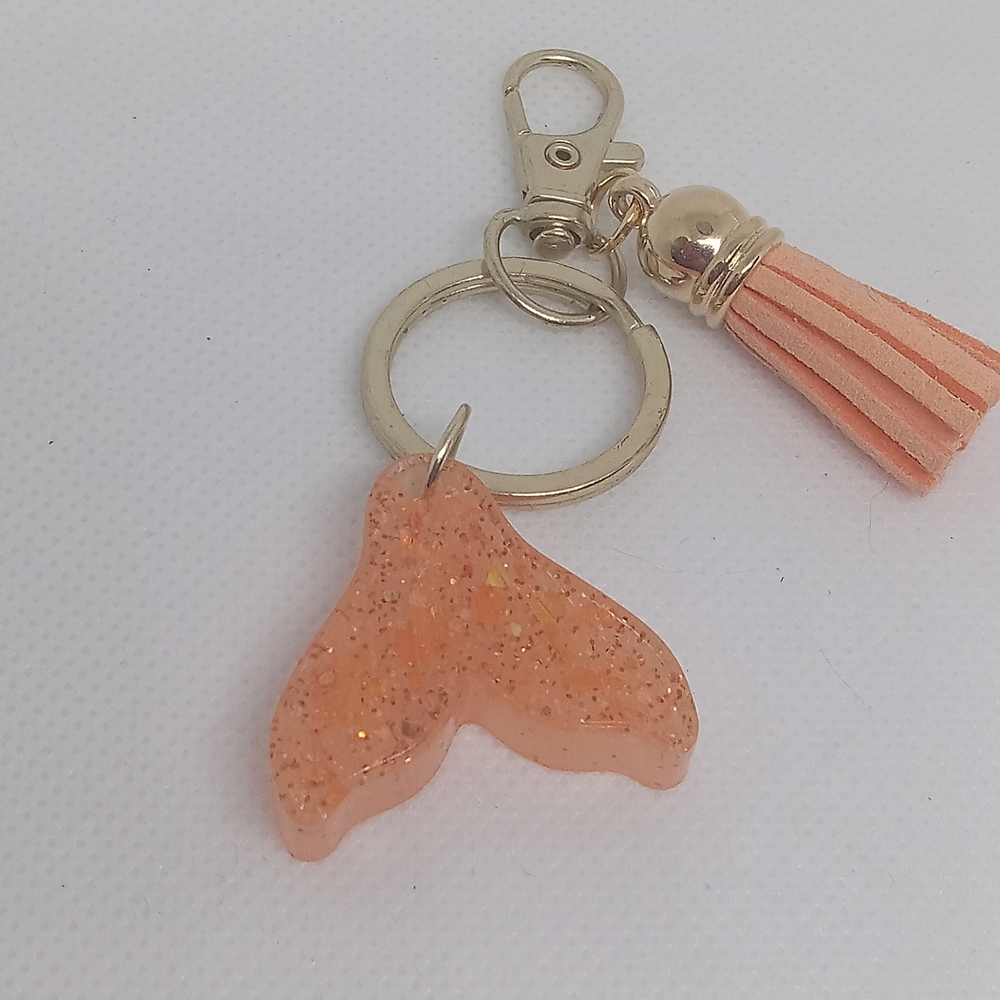 Peach Mermaid Tail Keychain with Tassel